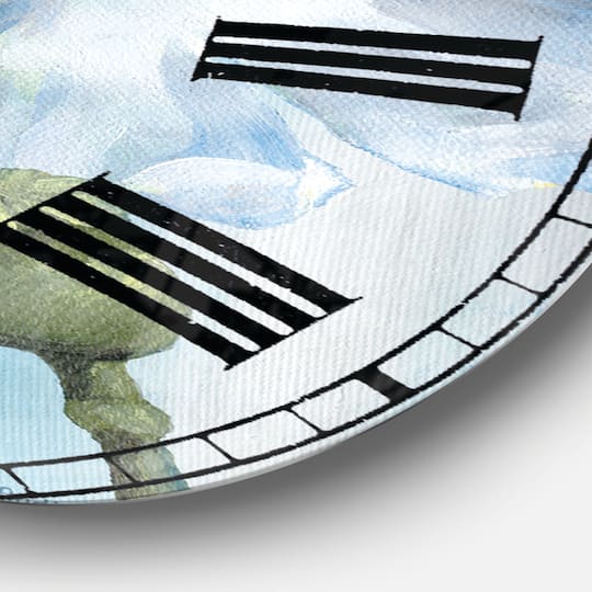 Designart 'Handpainted White Flower On Blue I Farmhouse Wall Clock